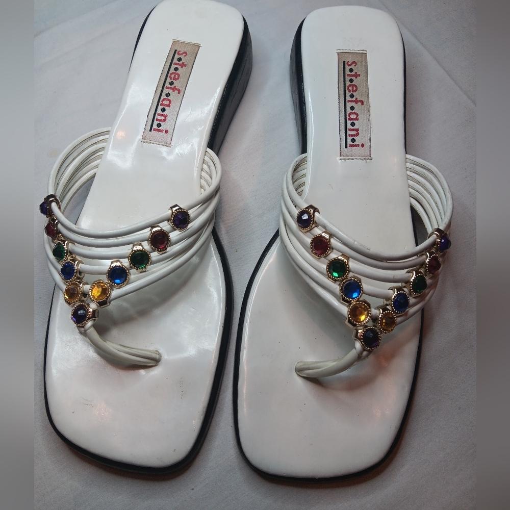 Stefani white platform Sandals with multicolored gems 9